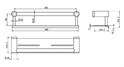 Nero Mecca Care 25mm Grab Rail With Shelf 450mm Brushed Gold - Sydney Home Centre