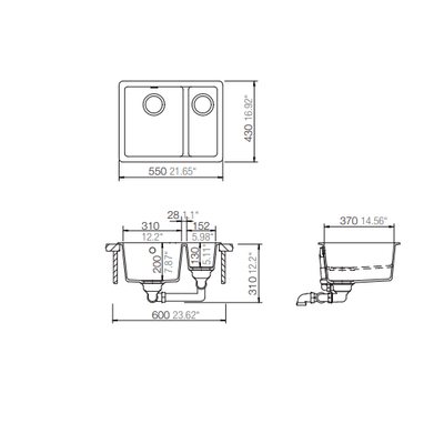 Schock Quadro 1 & 1/3 Bowl Croma - Sydney Home Centre