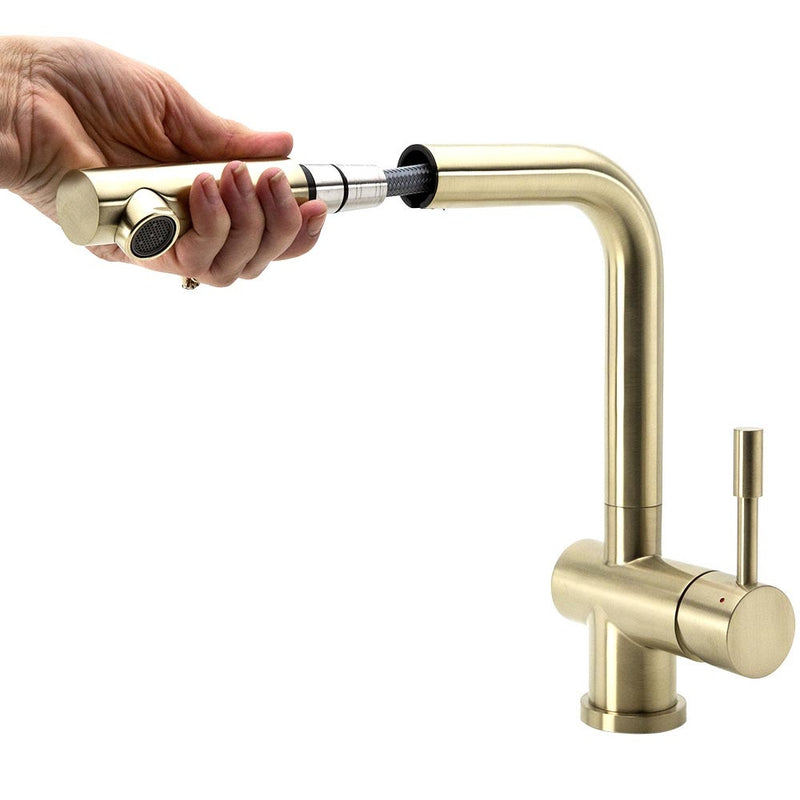 Swedia Sigge Stainless Steel Kitchen Mixer Tap With Pull-Out Brushed Brass PVD Finish - Sydney Home Centre