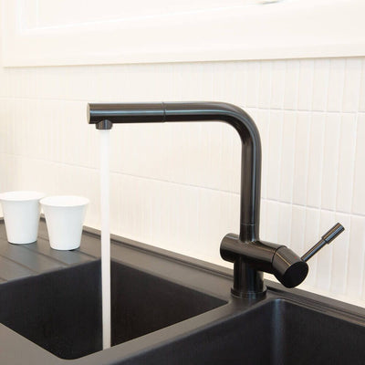 Swedia Sigge Stainless Steel Kitchen Mixer Tap With Pull-Out Satin Black Finish - Sydney Home Centre