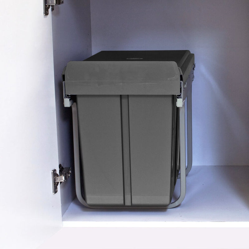 Elite Domestique Slim Profile Bottom Mounted 30L Twin Slide Out Concealed Waste Bin For A 300mm Cabinet Dark Grey - Sydney Home Centre