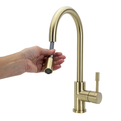 Swedia Klaas Stainless Steel Kitchen Mixer Tap With Pull-Out Brushed Brass - Sydney Home Centre