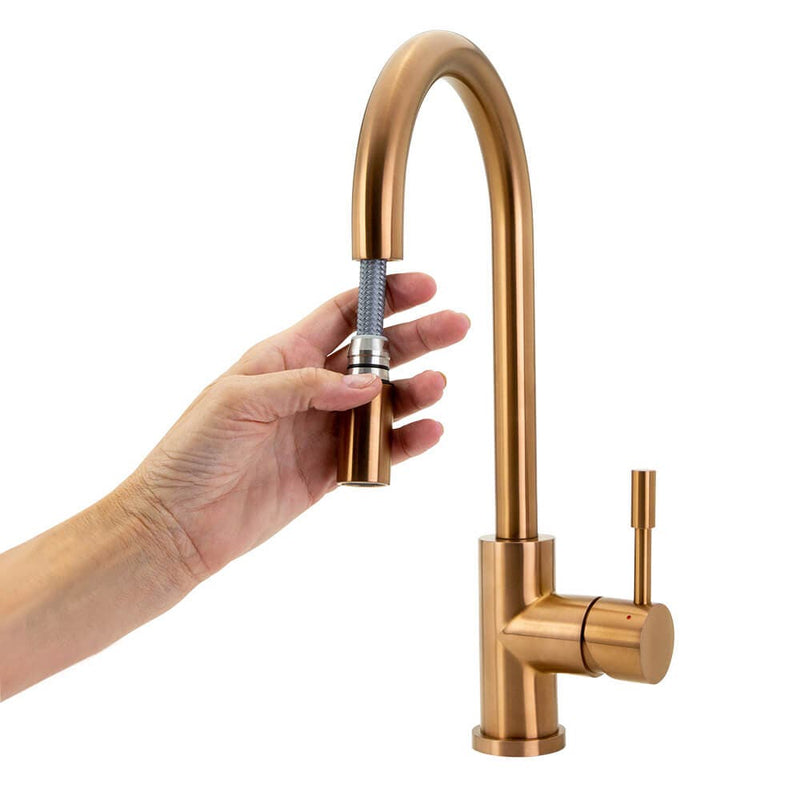 Swedia Klaas Stainless Steel Kitchen Mixer Tap With Pull-Out Brushed Copper - Sydney Home Centre