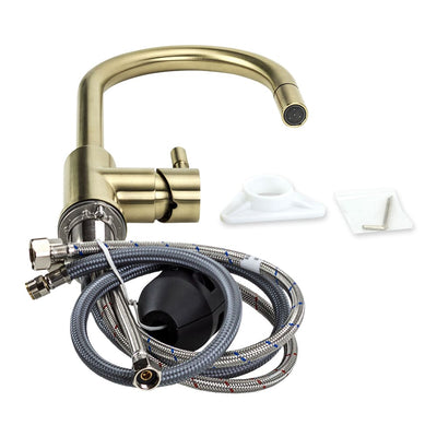 Swedia Klaas Stainless Steel Kitchen Mixer Tap With Pull-Out Brushed Brass - Sydney Home Centre