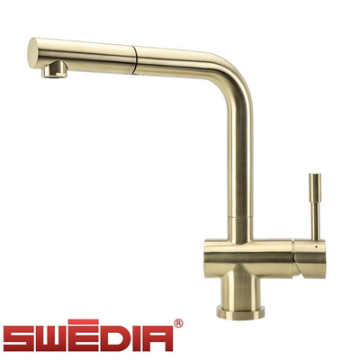 Swedia Sigge Stainless Steel Kitchen Mixer Tap With Pull-Out Brushed Brass PVD Finish - Sydney Home Centre