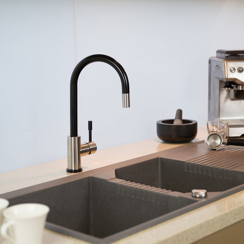 Swedia Klaas Stainless Steel Kitchen Mixer Tap With Pull-Out Hose Satin Black & Brushed Finish - Sydney Home Centre