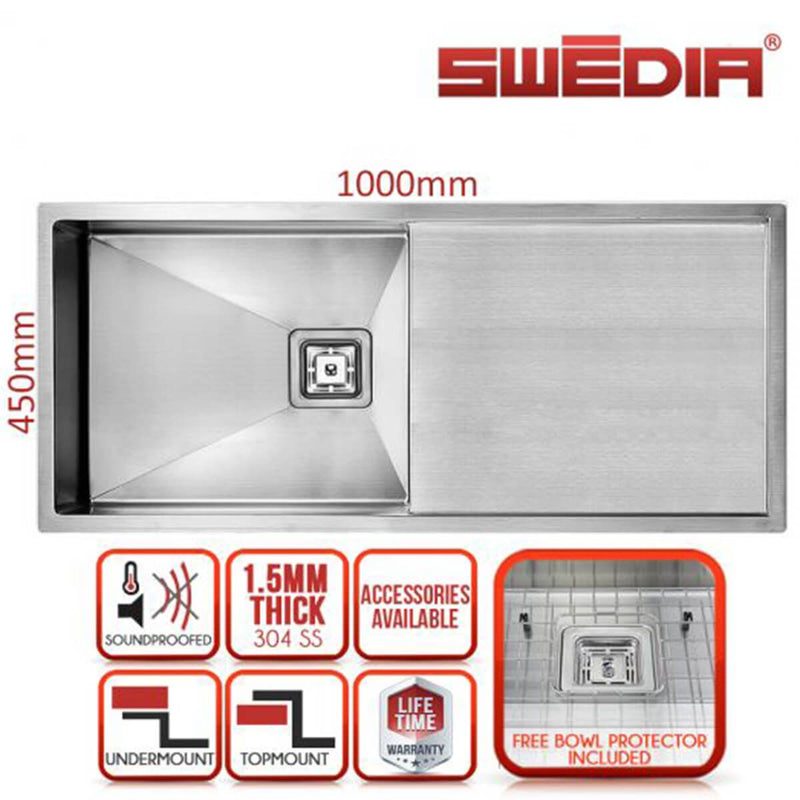 Swedia Dromma 1.5mm Thick Stainless Steel 1000mm Single Bowl Sink - Sydney Home Centre