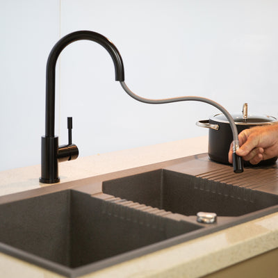 Swedia Klaas Stainless Steel Kitchen Mixer Tap With Pull-Out Satin Black - Sydney Home Centre