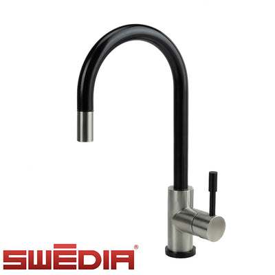 Swedia Klaas Stainless Steel Kitchen Mixer Tap With Pull - Out Hose Satin Black & Brushed Finish - Sydney Home Centre