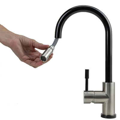 Swedia Klaas Stainless Steel Kitchen Mixer Tap With Pull - Out Hose Satin Black & Brushed Finish - Sydney Home Centre