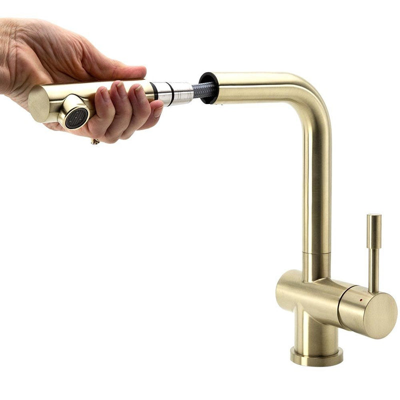 Swedia Sigge Stainless Steel Kitchen Mixer Tap With Pull - Out Brushed Brass PVD Finish - Sydney Home Centre