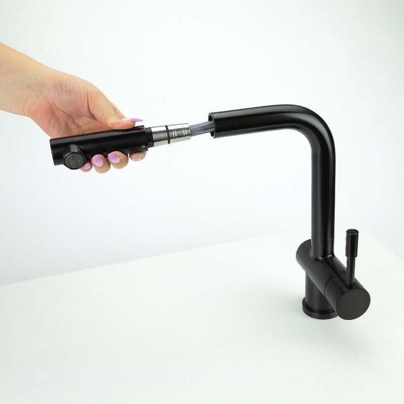 Swedia Sigge Stainless Steel Kitchen Mixer Tap With Pull - Out Satin Black Finish - Sydney Home Centre