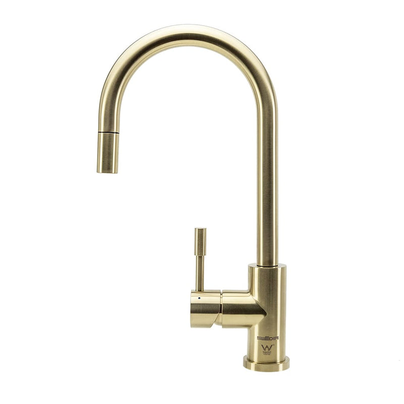 Swedia Klaas Stainless Steel Kitchen Mixer Tap With Pull-Out Brushed Brass - Sydney Home Centre