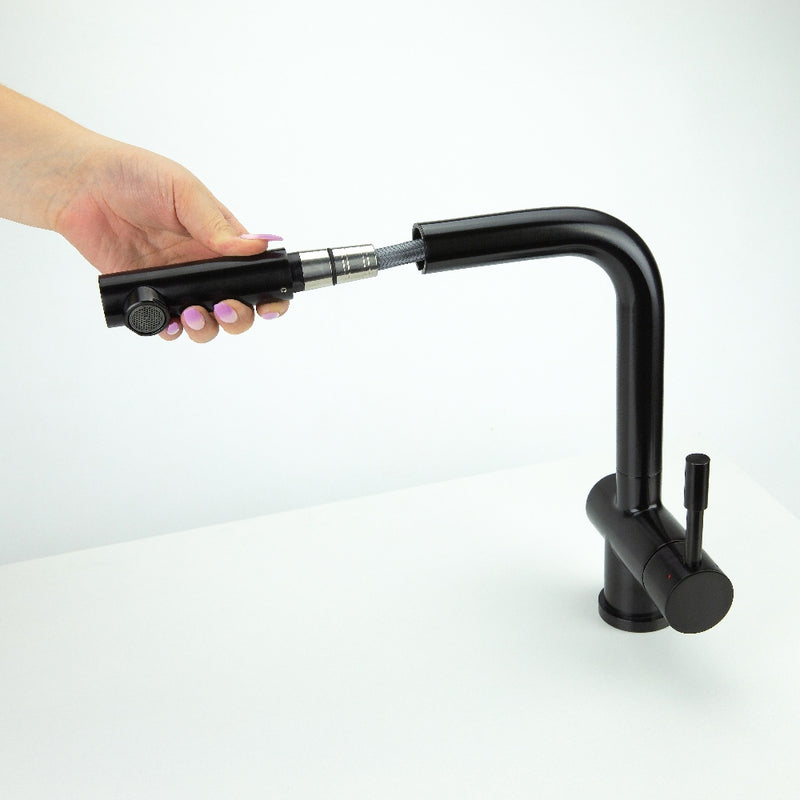Swedia Sigge Stainless Steel Kitchen Mixer Tap With Pull-Out Satin Black Finish - Sydney Home Centre